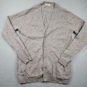 WoolOvers Sweater Cardigan Mens XL Gray Pure New Wool V Neck Knit Pockets Soft